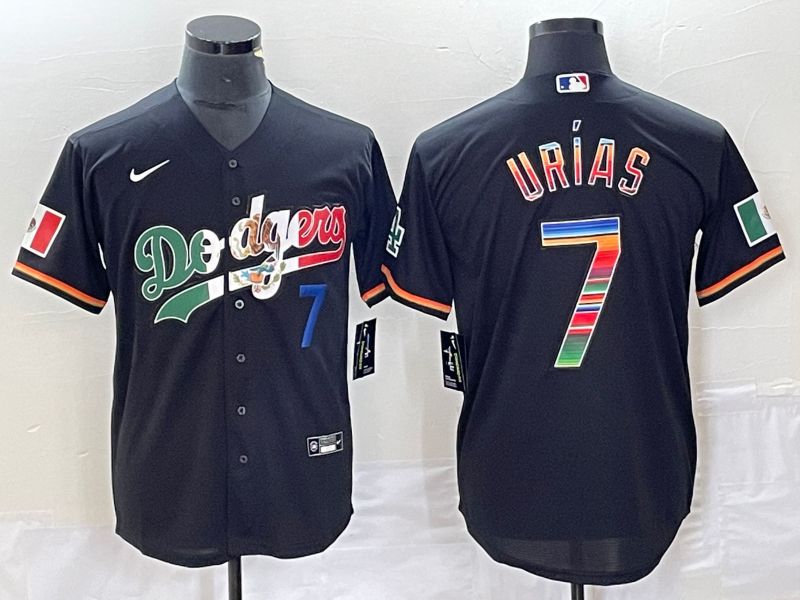 Men Los Angeles Dodgers #7 Urias Black rainbow Nike Game MLB Jersey style 2